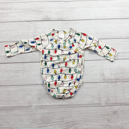 Hanna Andersson Bodysuit Christmas Lights Long Sleeve Kimono Wrap 6-12 Months