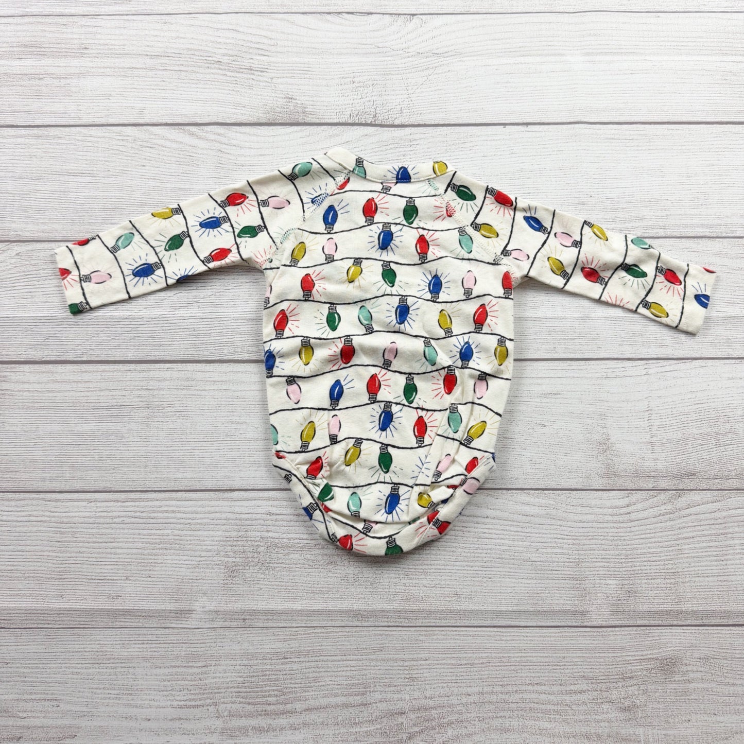 Hanna Andersson Bodysuit Christmas Lights Long Sleeve Kimono Wrap 6-12 Months
