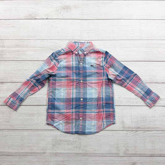 Vineyard Vines Toddler Boys Button Down Shirt Blue Pink Plaid Long Sleeve 3T