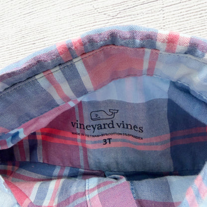Vineyard Vines Toddler Boys Button Down Shirt Blue Pink Plaid Long Sleeve 3T