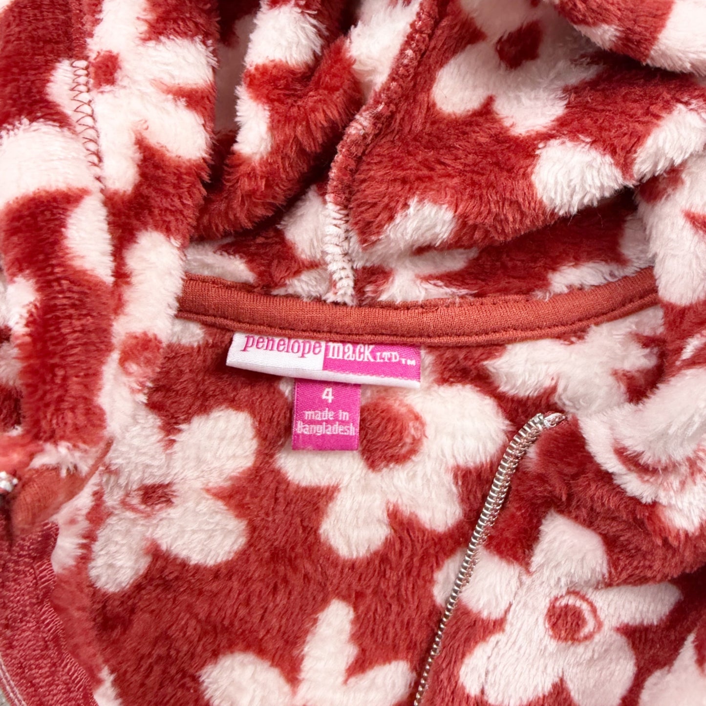Penelope Mack Girls Fleece Hoodie Jacket Floral Zip Up Hooded NWT 4