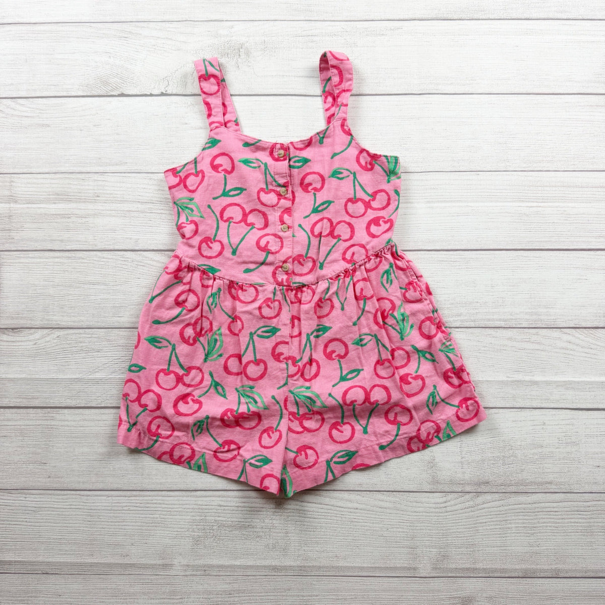 Old Navy Girls Pink Cherry Print Romper Sleeveless Straps Lightweight L 10-12