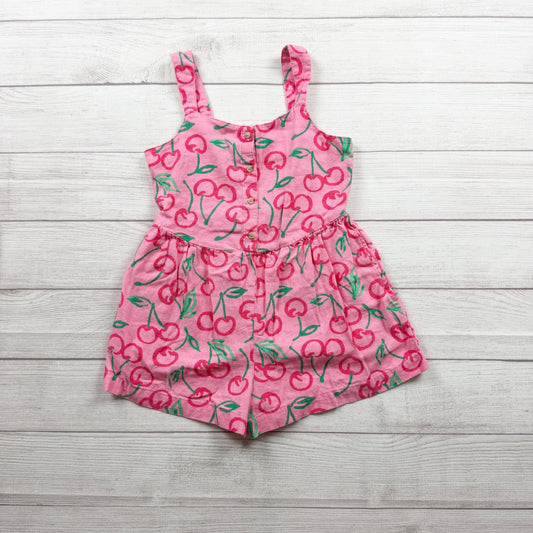 Old Navy Girls Pink Cherry Print Romper Sleeveless Straps Lightweight L 10-12