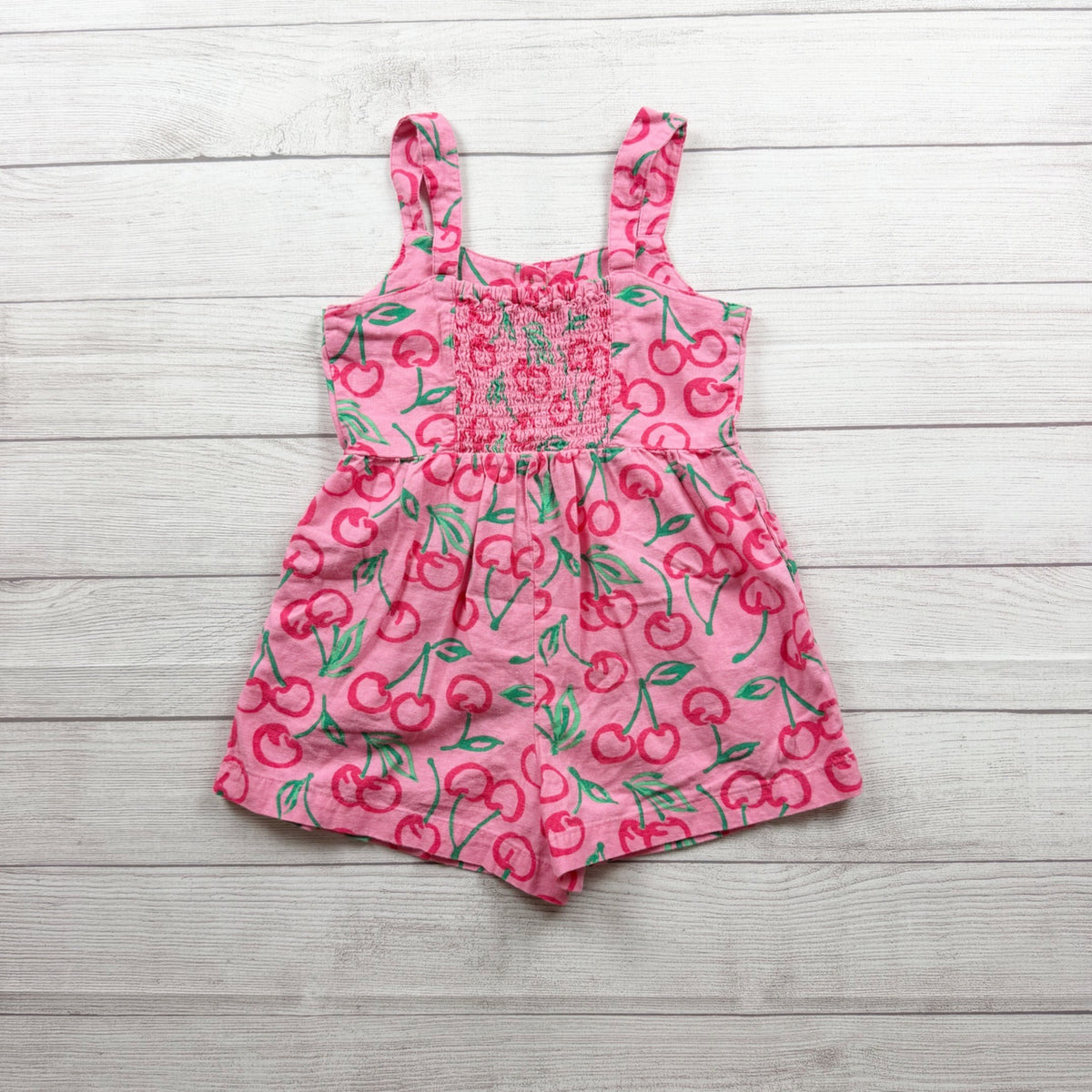 Old Navy Girls Pink Cherry Print Romper Sleeveless Straps Lightweight L 10-12