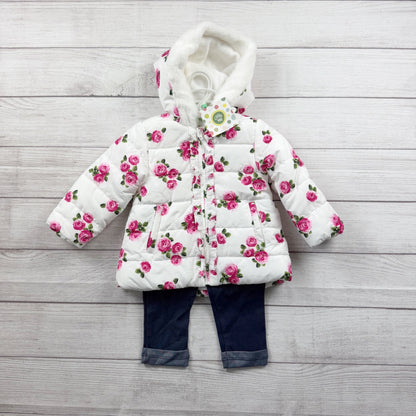 Little Me Baby Girl 3 Piece Outfit Set Puffer Coat Jeans Top NWT 18 Months