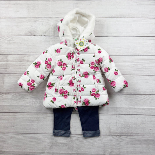 Little Me Baby Girl 3 Piece Outfit Set Puffer Coat Jeans Top NWT 18 Months