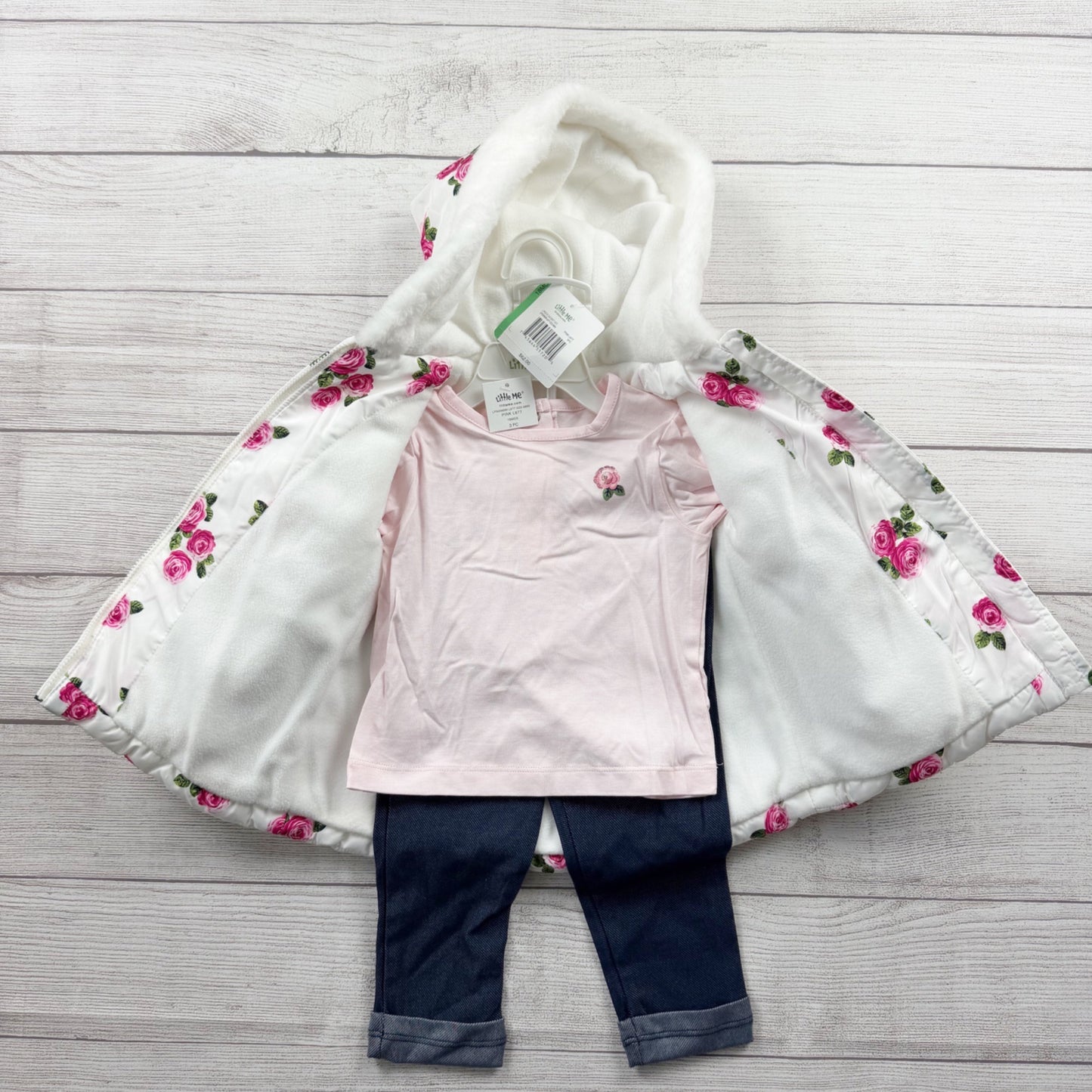 Little Me Baby Girl 3 Piece Outfit Set Puffer Coat Jeans Top NWT 18 Months