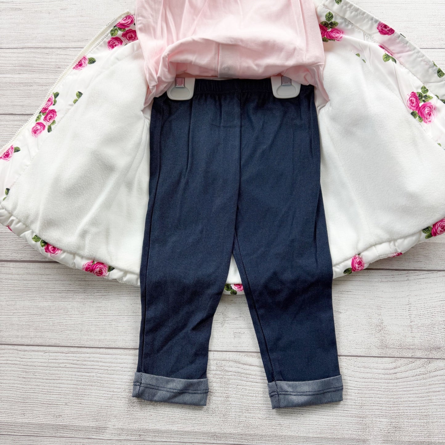 Little Me Baby Girl 3 Piece Outfit Set Puffer Coat Jeans Top NWT 18 Months