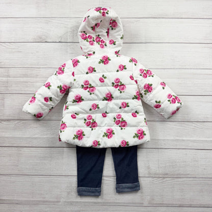 Little Me Baby Girl 3 Piece Outfit Set Puffer Coat Jeans Top NWT 18 Months