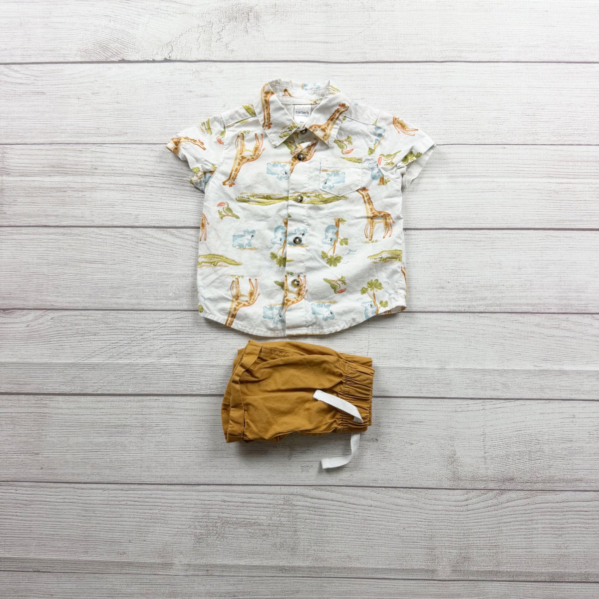 Carter's Just One You Baby Outfit Giraffe Print Shirt Mustard Shorts 3-6 Months