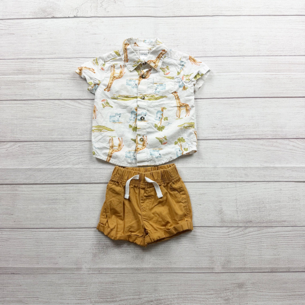 Carter's Just One You Baby Outfit Giraffe Print Shirt Mustard Shorts 3-6 Months