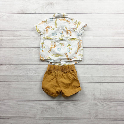 Carter's Just One You Baby Outfit Giraffe Print Shirt Mustard Shorts 3-6 Months