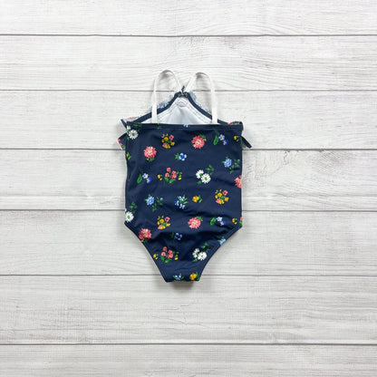 Janie and Jack Toddler Girl One Piece Swimsuit Navy Floral Ruffle Halter 2T