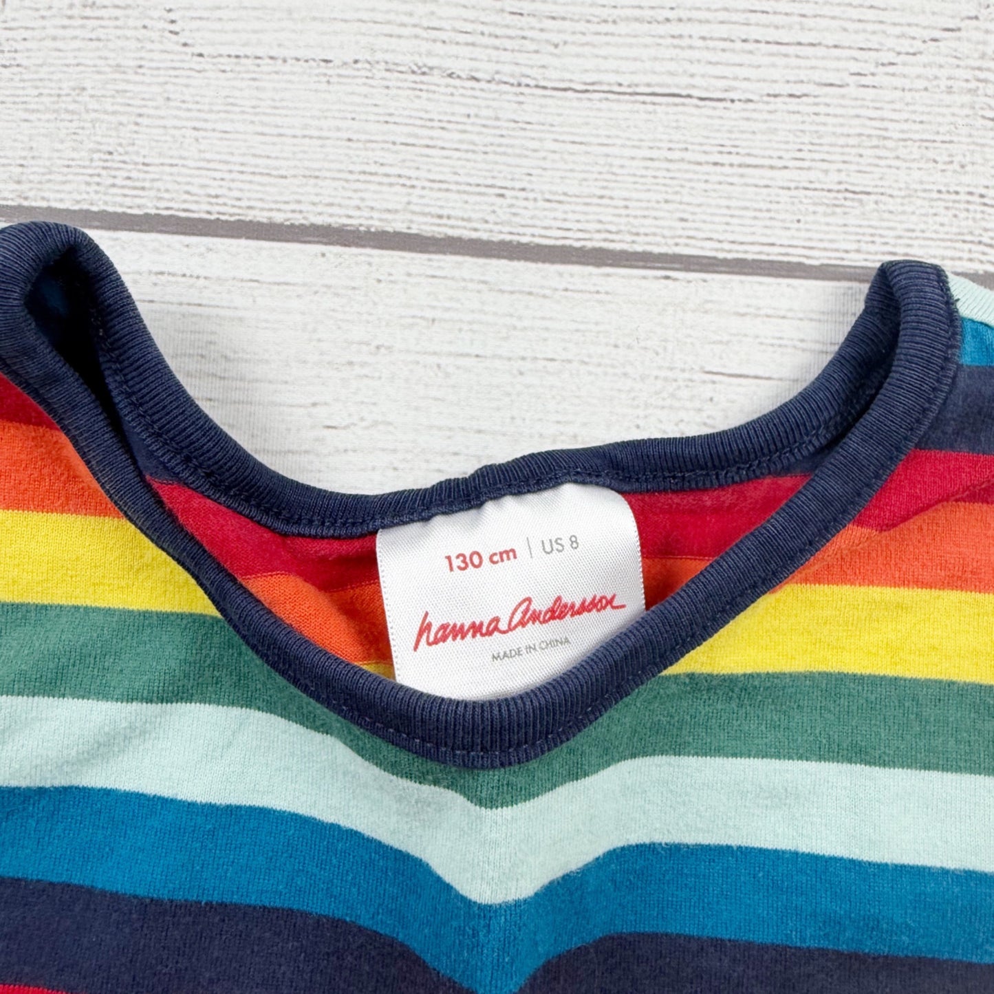 Hanna Andersson Girls Rainbow Stripe Dress Long Sleeve Tulle Accented Skirt 8