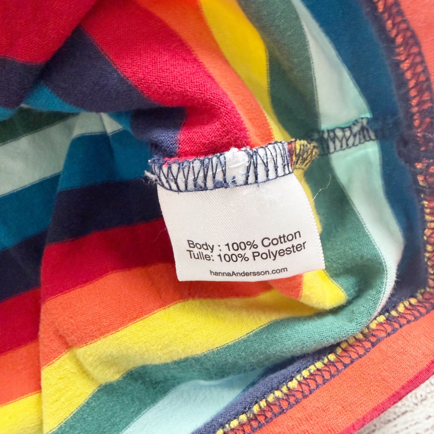 Hanna Andersson Girls Rainbow Stripe Dress Long Sleeve Tulle Accented Skirt 8