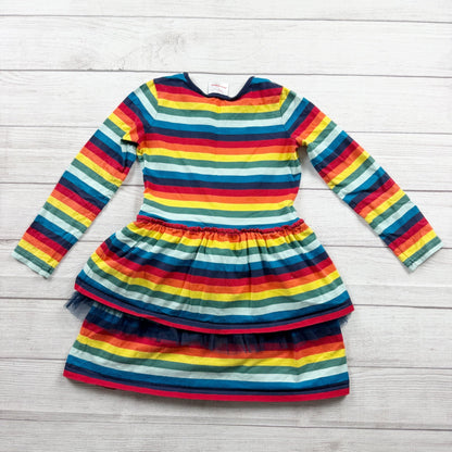 Hanna Andersson Girls Rainbow Stripe Dress Long Sleeve Tulle Accented Skirt 8