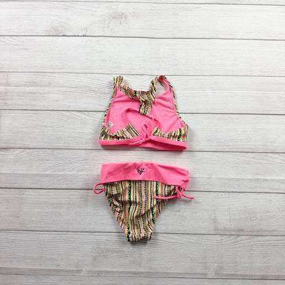 Justice Girls Bikini Swimsuit Pink Tribal 2 Piece Halter Top Tie Side Bottoms 6