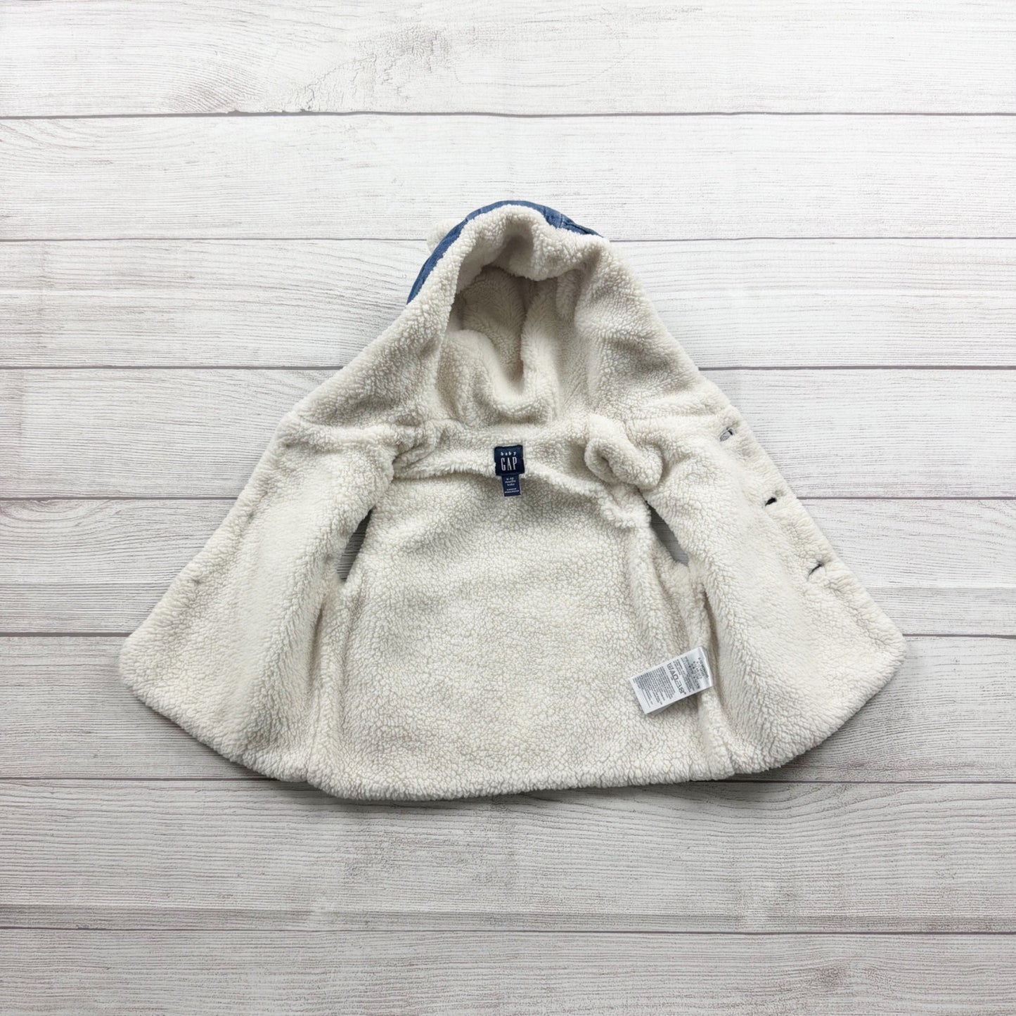 Baby Gap Sherpa Lined Hooded Vest Denim Chambray Blue 6-12 Months