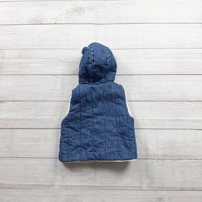 Baby Gap Sherpa Lined Hooded Vest Denim Chambray Blue 6-12 Months