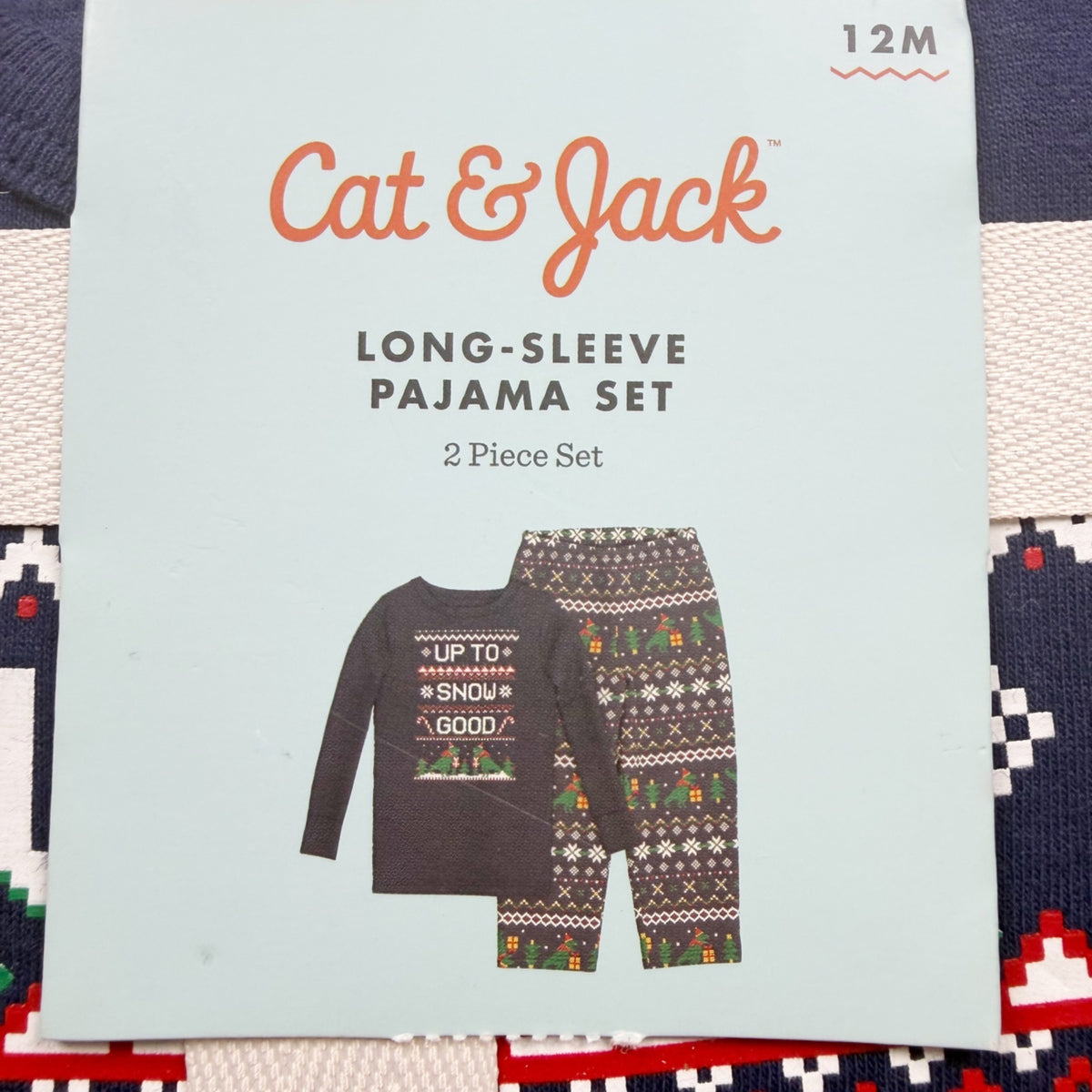 Cat & Jack Long Sleeve Pajama Set Navy Snow Dino Graphic 2 Piece NWT 9-12 Months
