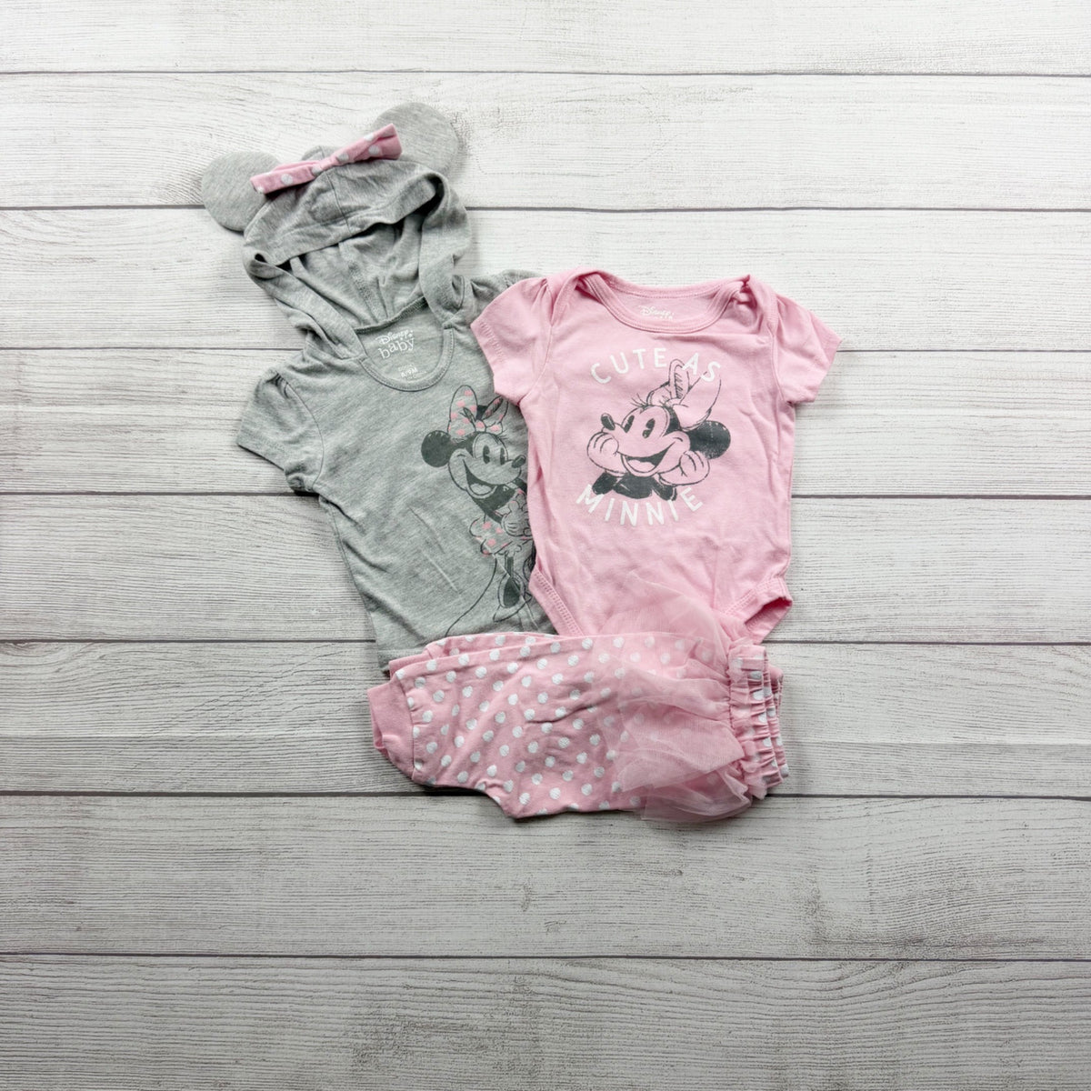 Disney Baby Minnie Mouse Bodysuits Polka Dot Tutu Joggers Outfit Set 6-9 Months