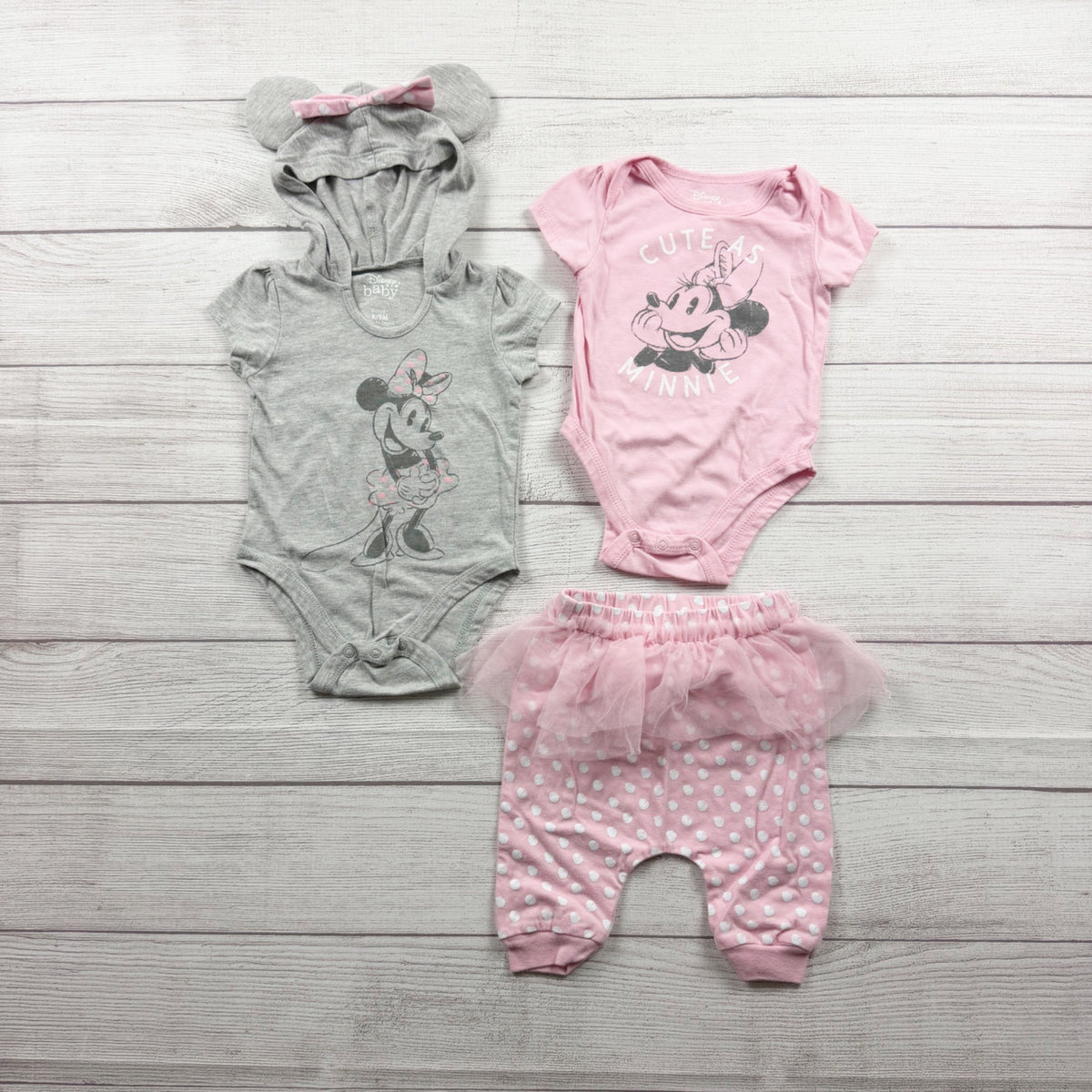 Disney Baby Minnie Mouse Bodysuits Polka Dot Tutu Joggers Outfit Set 6-9 Months