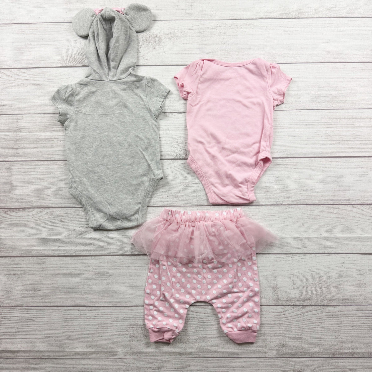 Disney Baby Minnie Mouse Bodysuits Polka Dot Tutu Joggers Outfit Set 6-9 Months