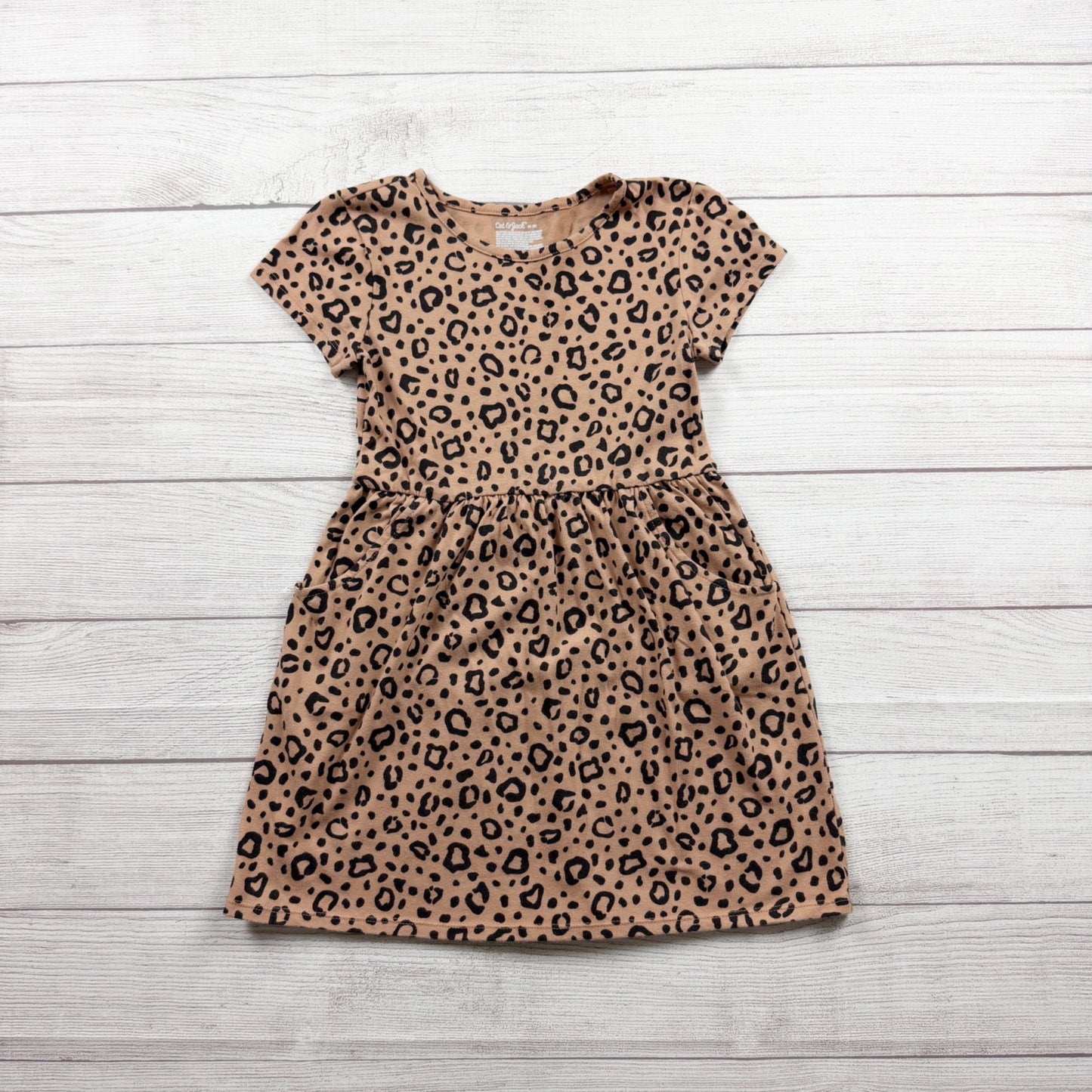 Cat & Jack Girls Leopard Print Short Sleeve Dress Pockets M 8