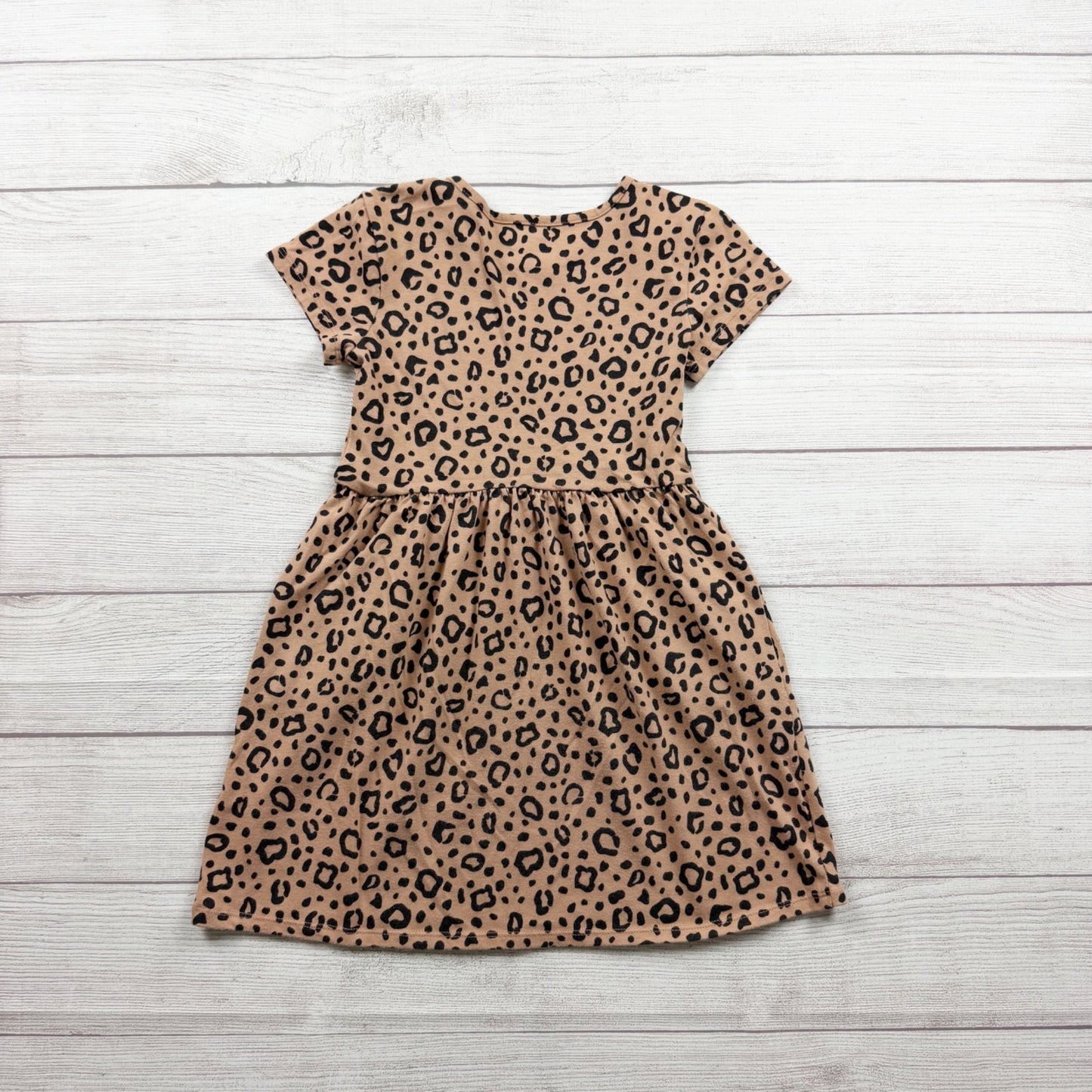 Cat & Jack Girls Leopard Print Short Sleeve Dress Pockets M 8