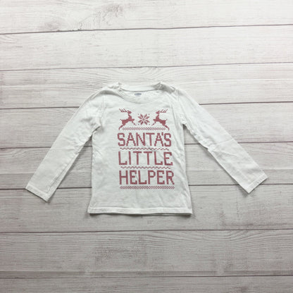 Old Navy Girls Santas Little Helper White Long Sleeve Shirt Lightweight Cotton 3T