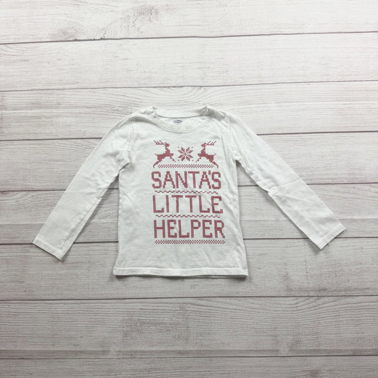 Old Navy Girls Santas Little Helper White Long Sleeve Shirt Lightweight Cotton 3T