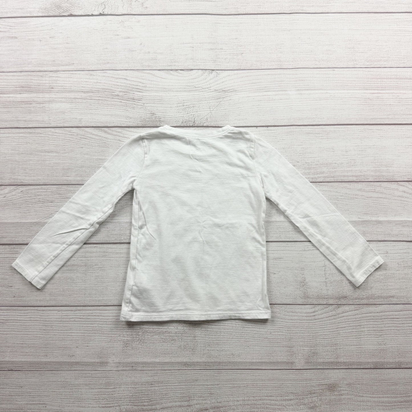 Old Navy Girls Santas Little Helper White Long Sleeve Shirt Lightweight Cotton 3T
