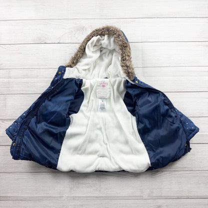 Carter’s Toddler Girls Winter Coat Polka Dot Faux Fur Hooded Jacket 3T