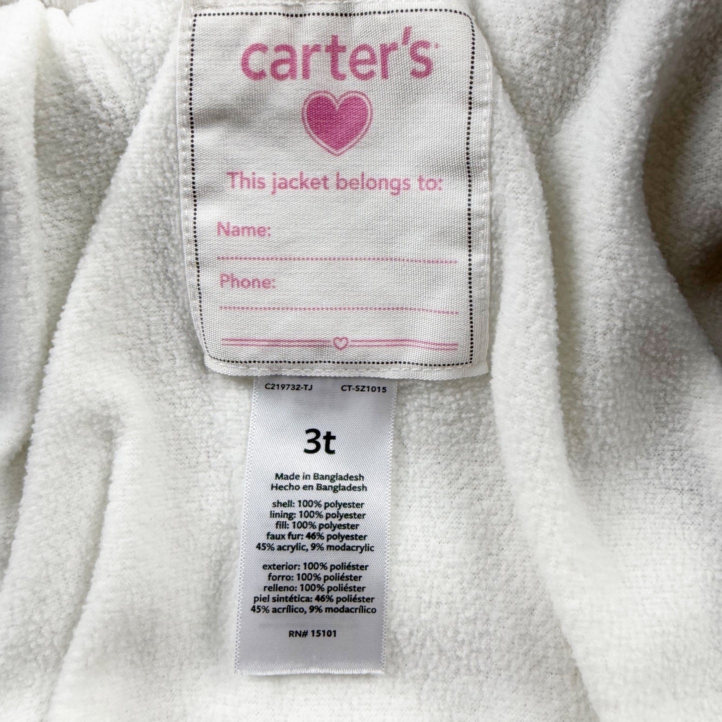 Carter’s Toddler Girls Winter Coat Polka Dot Faux Fur Hooded Jacket 3T