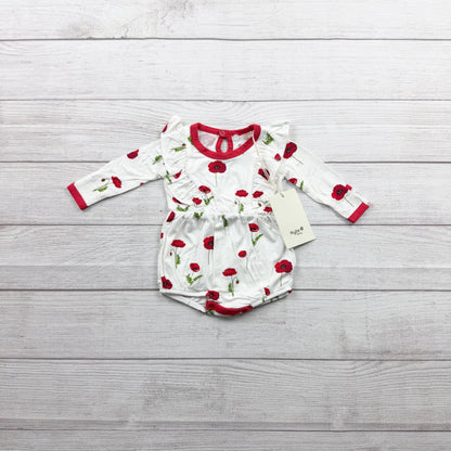 Kyte Baby Poppy Print Romper Baby Girl Bamboo Long Sleeve Ruffle NWT 0-3 Months
