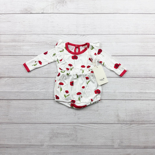 Kyte Baby Poppy Print Romper Baby Girl Bamboo Long Sleeve Ruffle NWT 0-3 Months