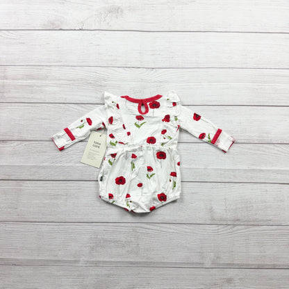 Kyte Baby Poppy Print Romper Baby Girl Bamboo Long Sleeve Ruffle NWT 0-3 Months