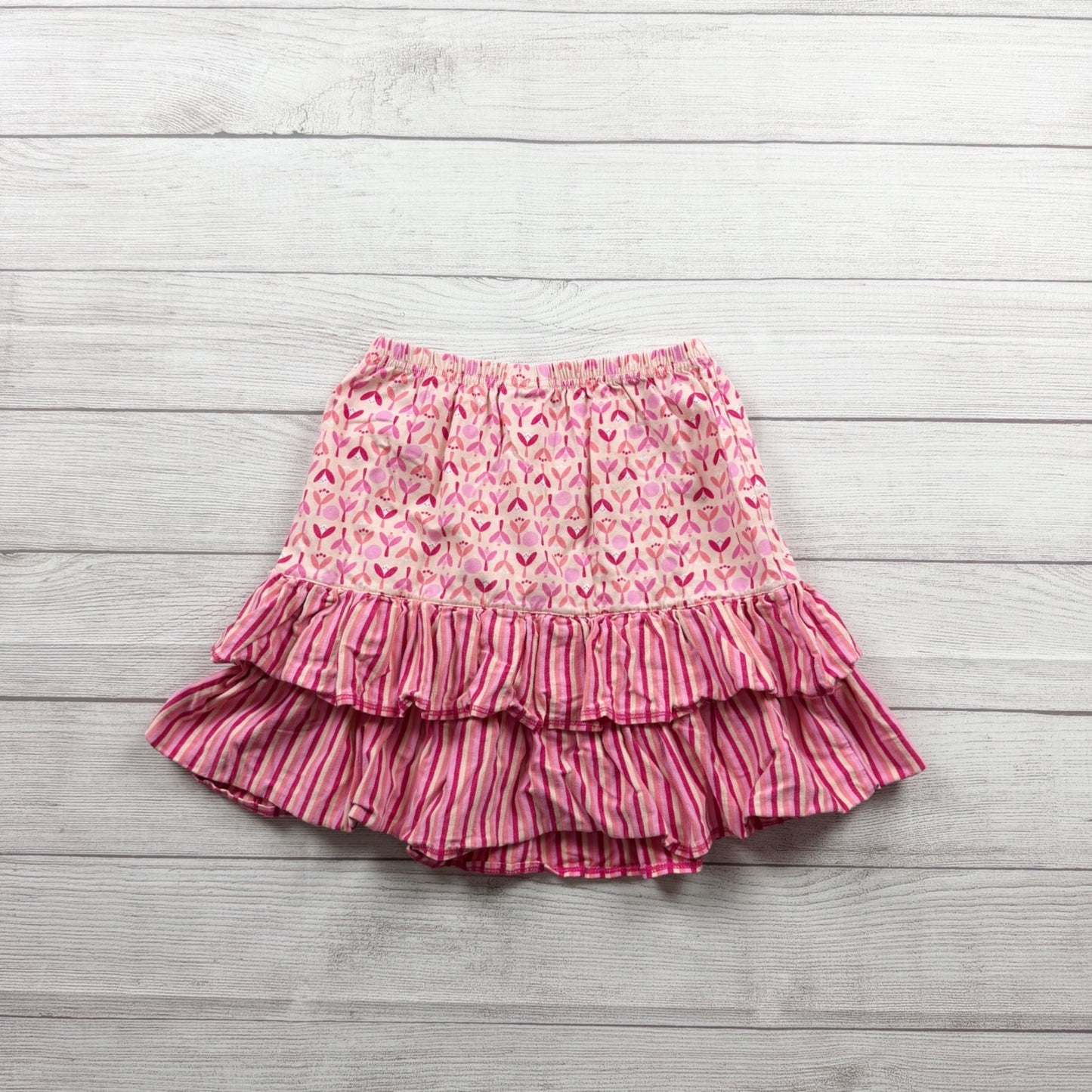 Hanna Andersson Girls Ruffle Skirt Pink Floral Print Striped Tiered Skirt 10