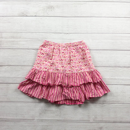 Hanna Andersson Girls Ruffle Skirt Pink Floral Print Striped Tiered Skirt 10