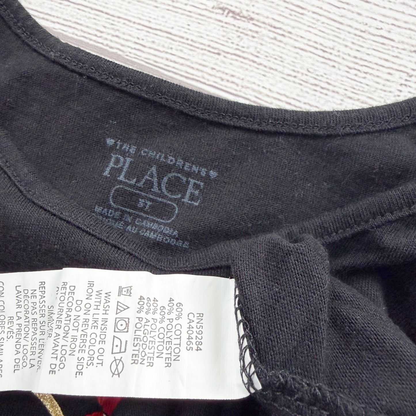 The Children's Place Girls Long Sleeve Shirt Black Plaid Heart Floral Graphic 3T