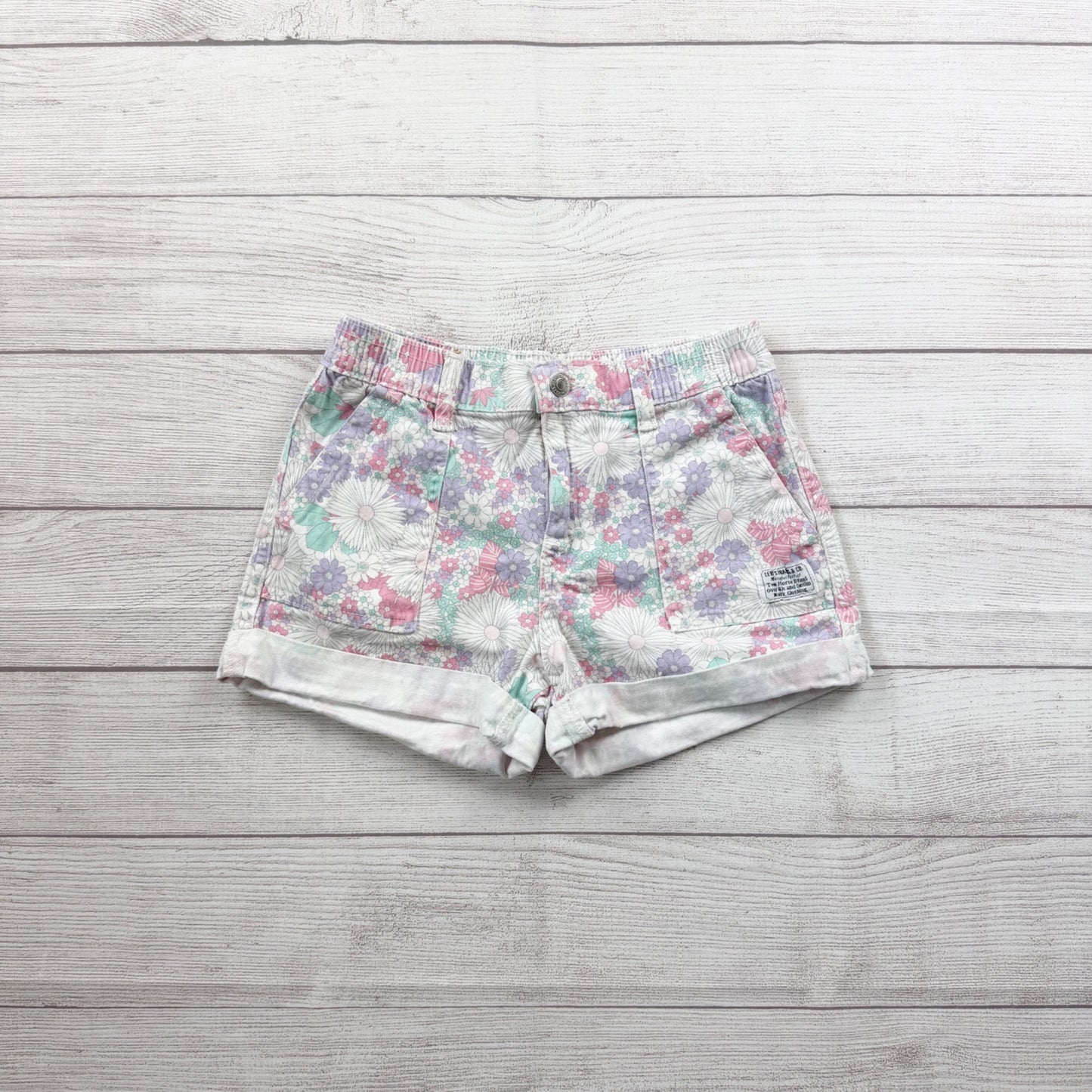 Levi’s Girls High Rise Denim Shorts Floral Print Cuffed Jean Shorts Pastel 12