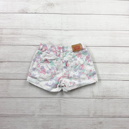 Levi’s Girls High Rise Denim Shorts Floral Print Cuffed Jean Shorts Pastel 12