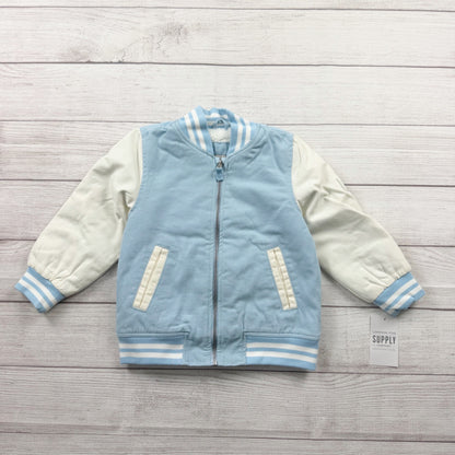 London Fog Toddler Varsity Jacket Blue White Sherpa Lined Bomber Zip Up 4T