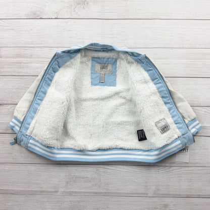 London Fog Toddler Varsity Jacket Blue White Sherpa Lined Bomber Zip Up 4T