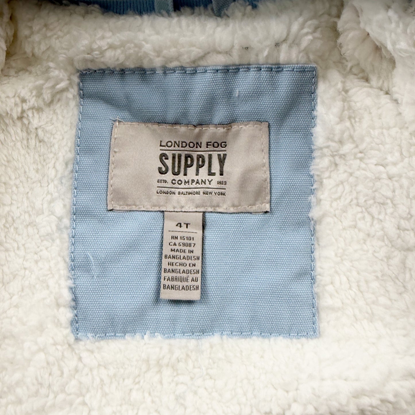 London Fog Toddler Varsity Jacket Blue White Sherpa Lined Bomber Zip Up 4T