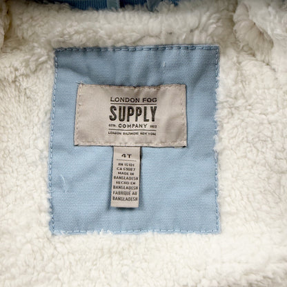 London Fog Toddler Varsity Jacket Blue White Sherpa Lined Bomber Zip Up 4T