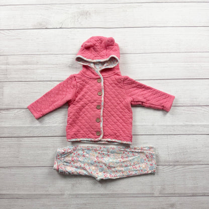 Carter’s Floral 2 Piece Pink Quilted Hooded Jacket Leggings Outfit 9-12 Months