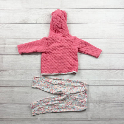Carter’s Floral 2 Piece Pink Quilted Hooded Jacket Leggings Outfit 9-12 Months
