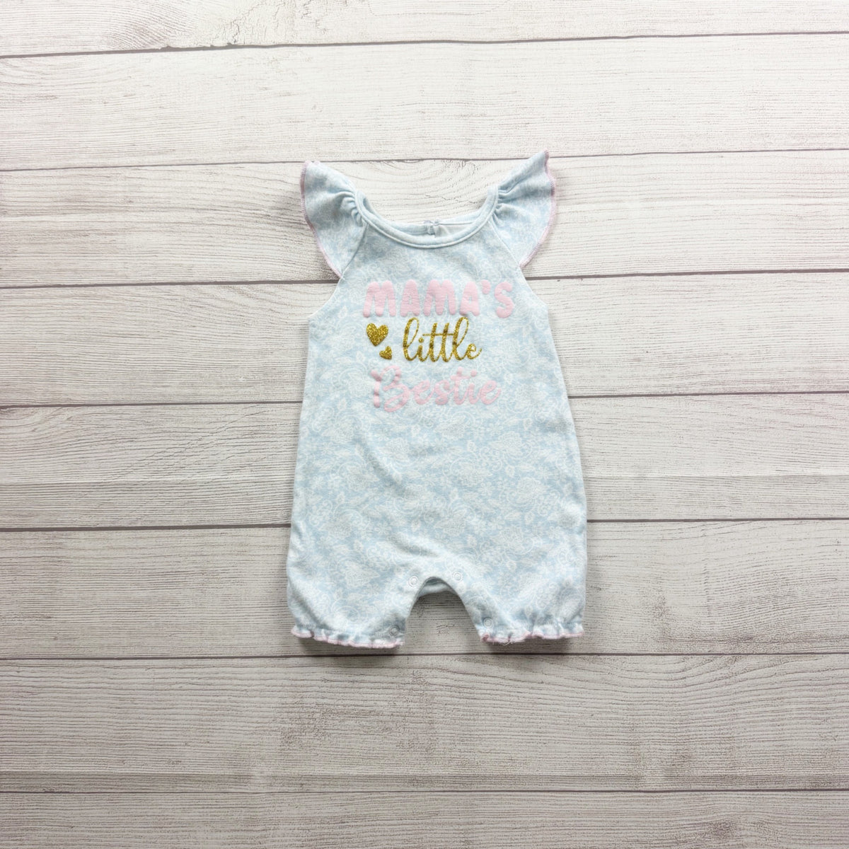 Baby Starters Mamas Little Bestie Blue Sleeveless Romper Infant Girls 9-12 Months