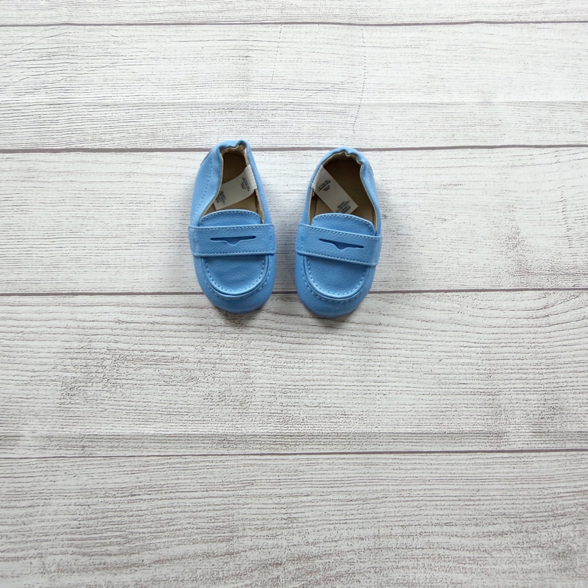 Janie And Jack Baby Blue Faux Leather Moccasins Loafers 6-12 Months